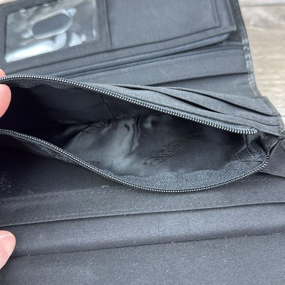 Fossil Black Avenue Croc-Embossed Leather Snap Open Tri-Fold Clutch Wallet - Picture 7 of 14